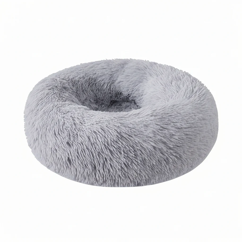 Grizzly Velor Plush Round Bed Grey Large - 71 x 20cm