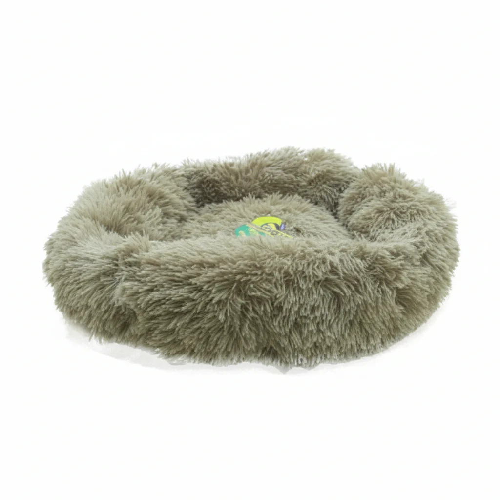 Grizzly Velor Round Plush Beige Dog Bed Small - 50 x 15cm