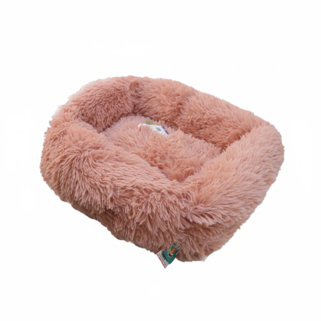 Grizzly Velor Round Plush Beige Pink Dog Bed Small - 50 x 15cm