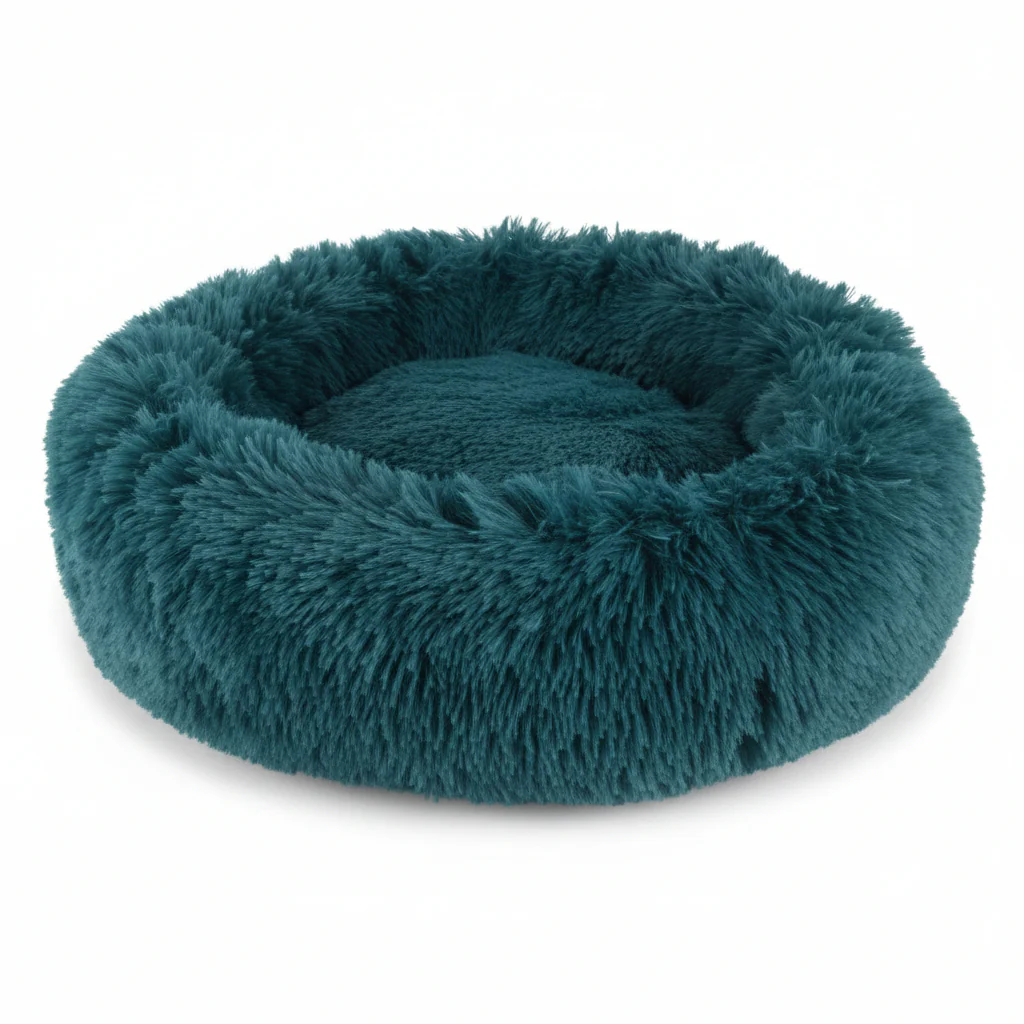 Grizzly Velor Round Plush Blue Green Dog Bed Small - 50 x 15cm