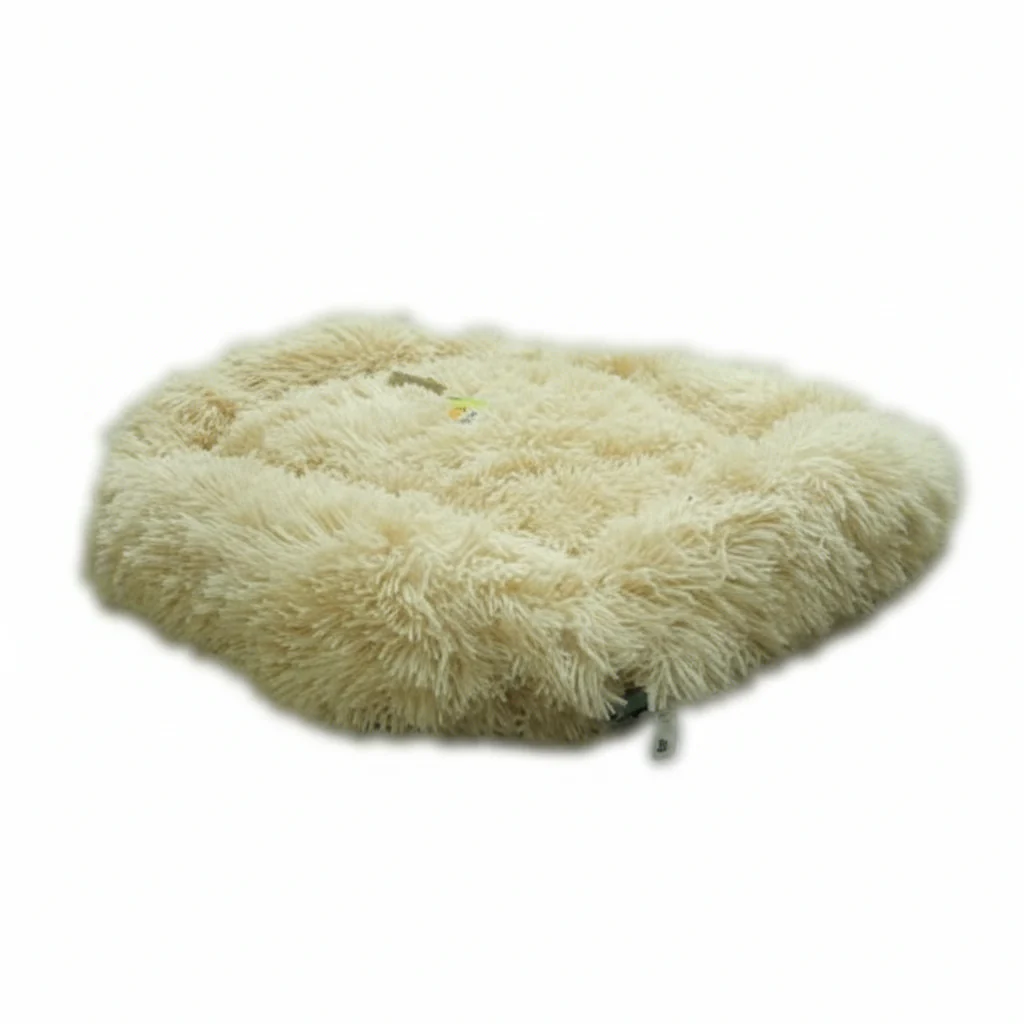 Grizzly Velor Round Plush Cream Dog Bed Small - 50 x 15cm