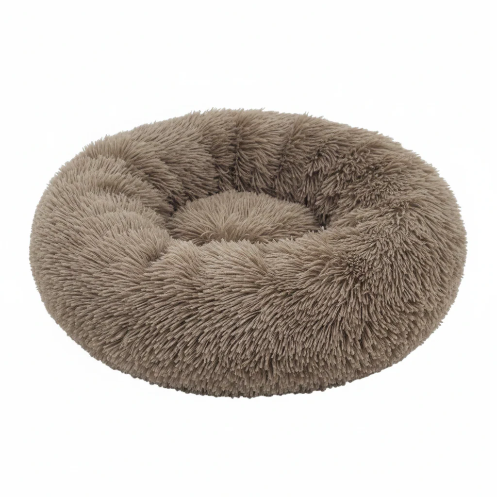 Grizzly Velor Round Plush Dark Beige Dog Bed Small - 50 x 15cm