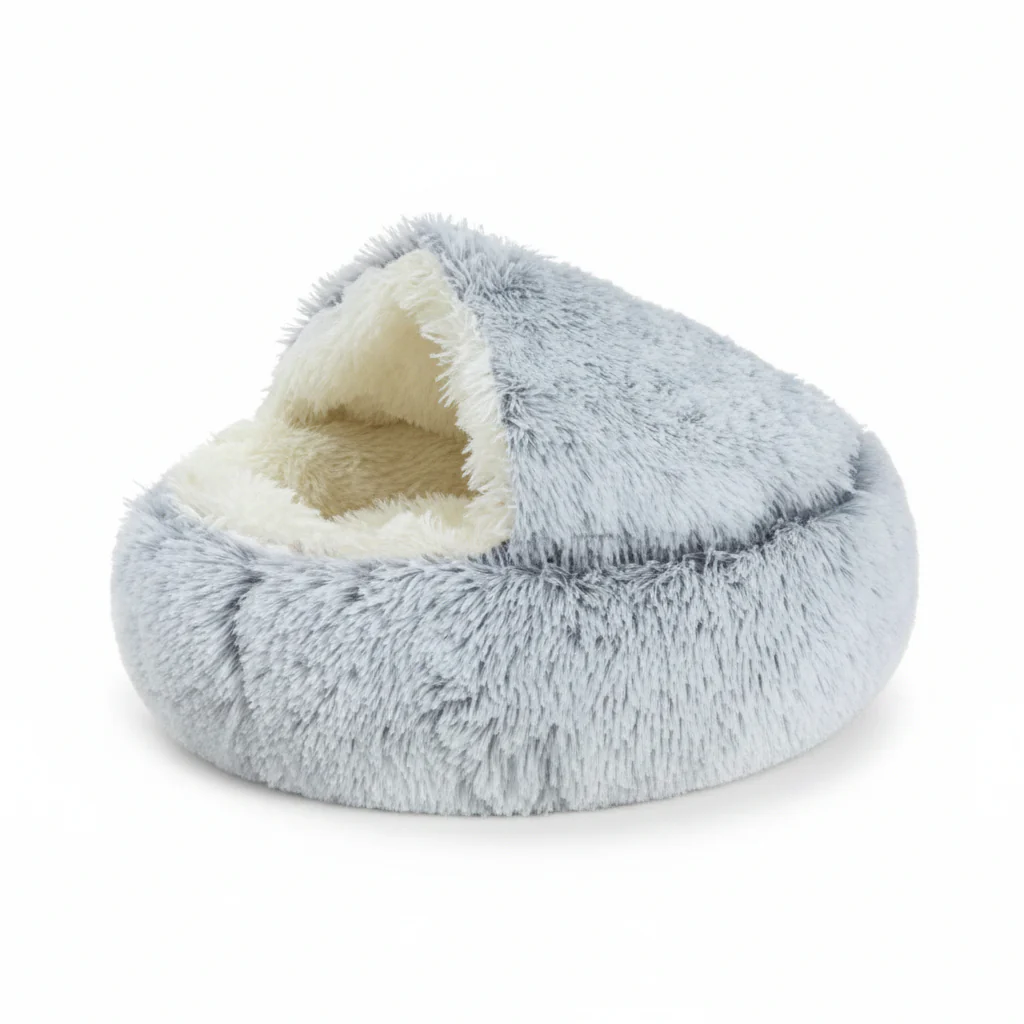 Grizzly Velor Round Plush Grey White Dog Bed Small - 50 x 15cm