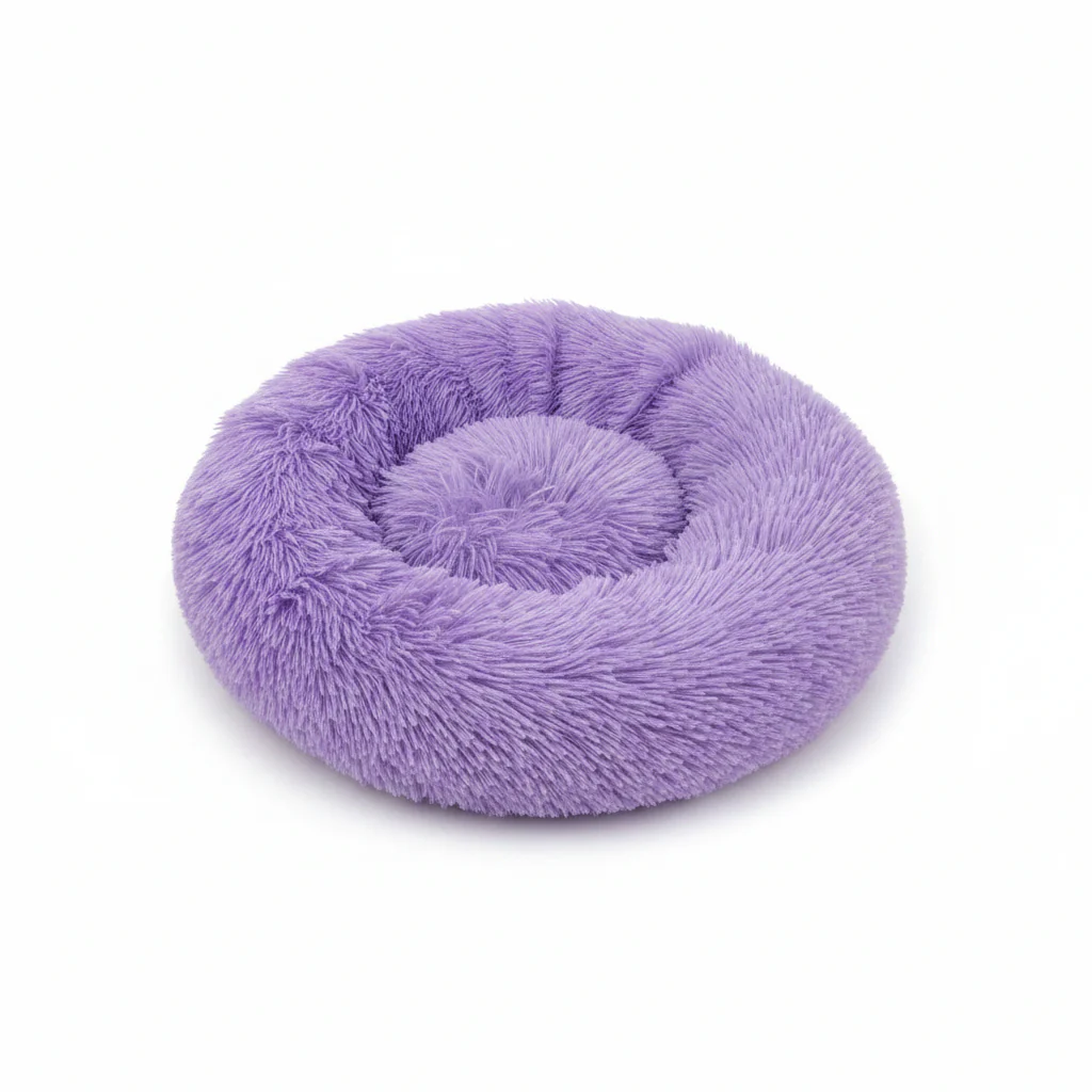 Grizzly Velor Round Plush Purple Dog Bed Small - 50 x 15cm