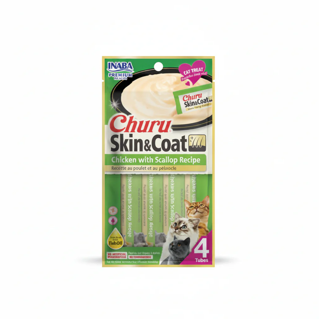 Inaba Churu Skin & Coat Chicken with Scallop Recipe – 4PCS/PK – 56g