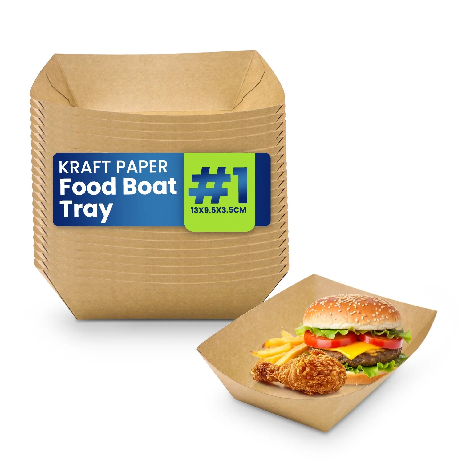 Brown Kraft Boat Trays Disposable Food Trays for Snacks, Fries & Serving