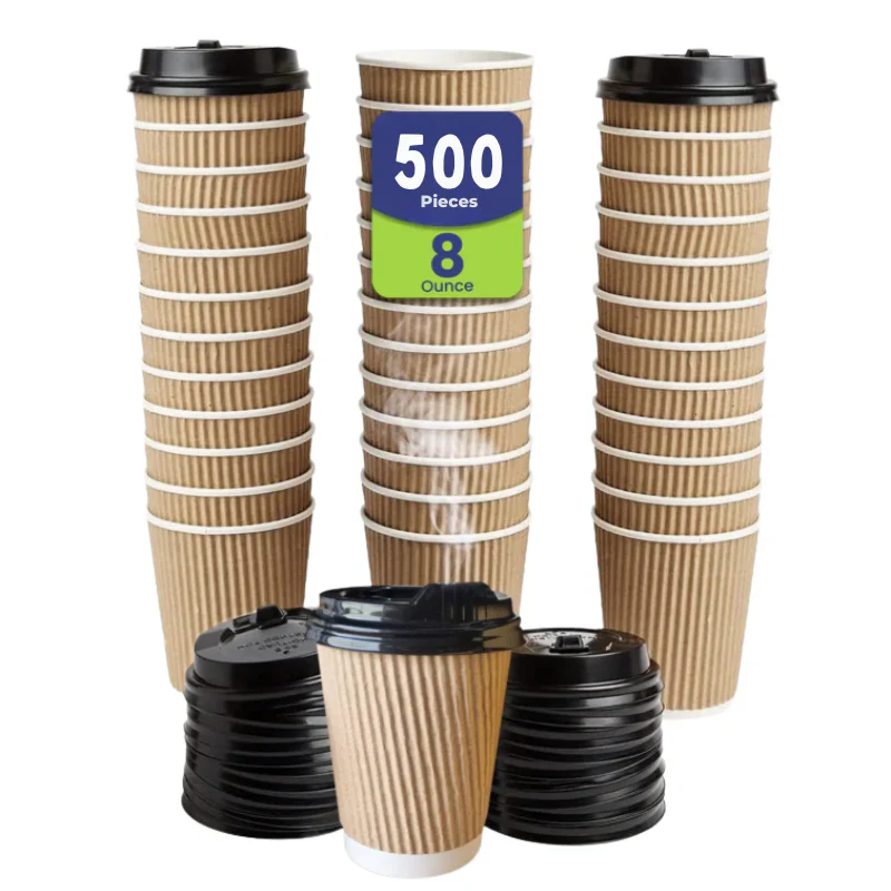 Kraft Ripple Coffee Cups with Lids  Heat Resistant - Image 16