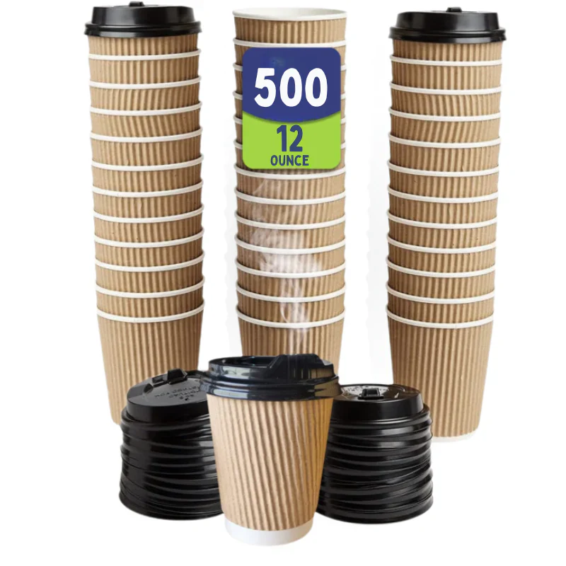 Kraft Ripple Coffee Cups with Lids  Heat Resistant - Image 17