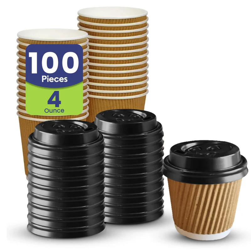 Kraft Ripple Coffee Cups with Lids  Heat Resistant - Image 3