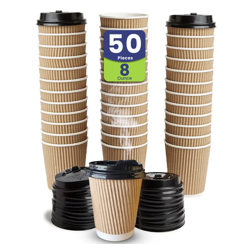 Kraft Ripple Coffee Cups with Lids  Heat Resistant - Image 5