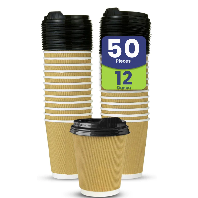 Kraft Ripple Coffee Cups with Lids  Heat Resistant - Image 8