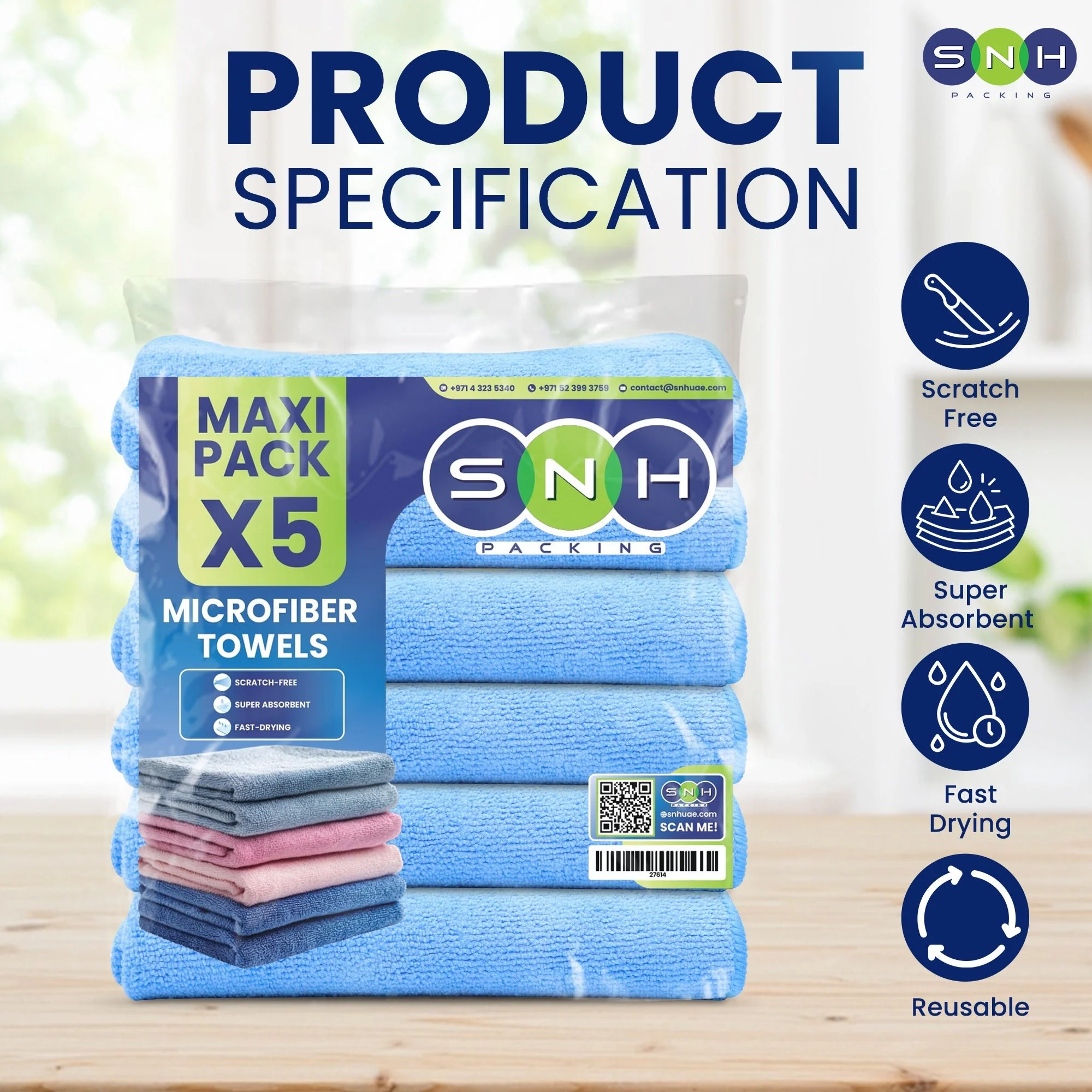 Microfiber Cleaning Cloth  5 PCS PKT | 40x40 cm - Image 3
