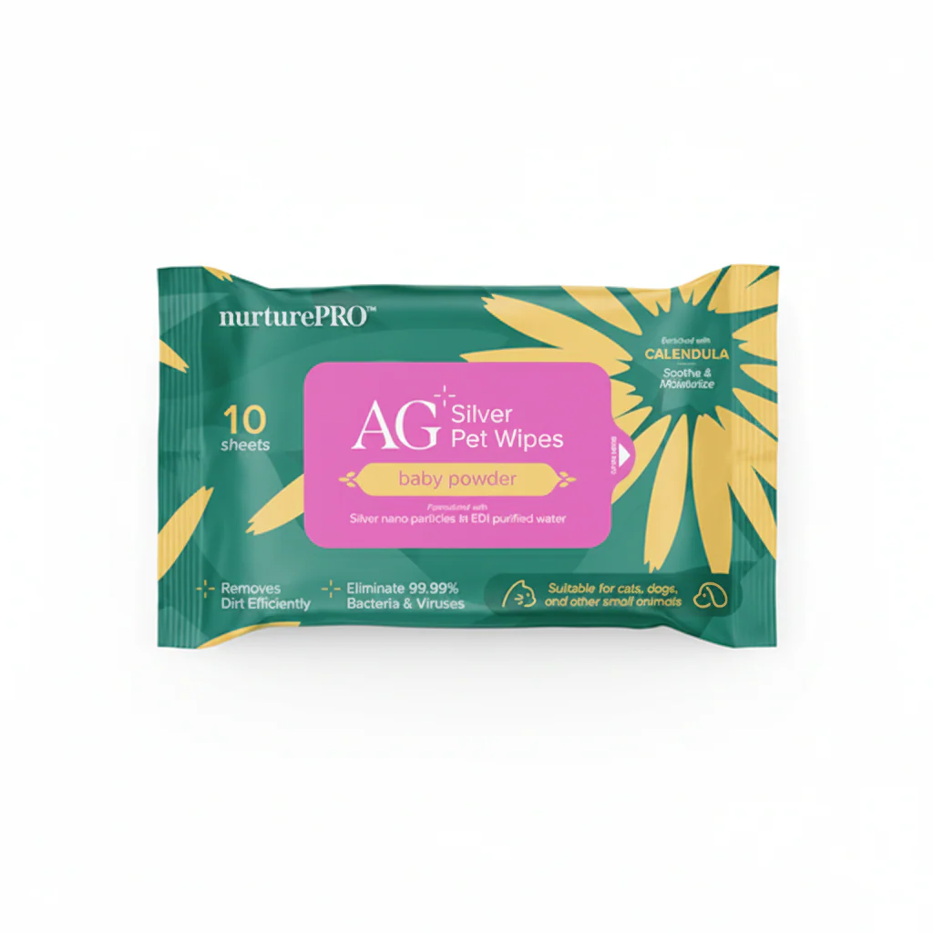 NurturePro AG+ Silver Pet Wet Wipes -Baby Powder (10 Sheets/ Pack)