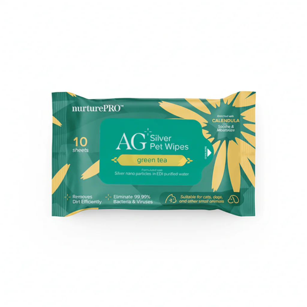 NurturePro AG+ Silver Pet Wet Wipes -Green Tea (10 Sheets/ Pack)