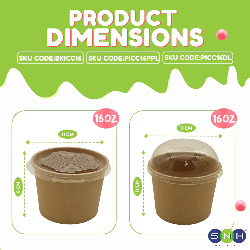 Paper Ice Cream Cups UAE - Brown with Lid - Image 24