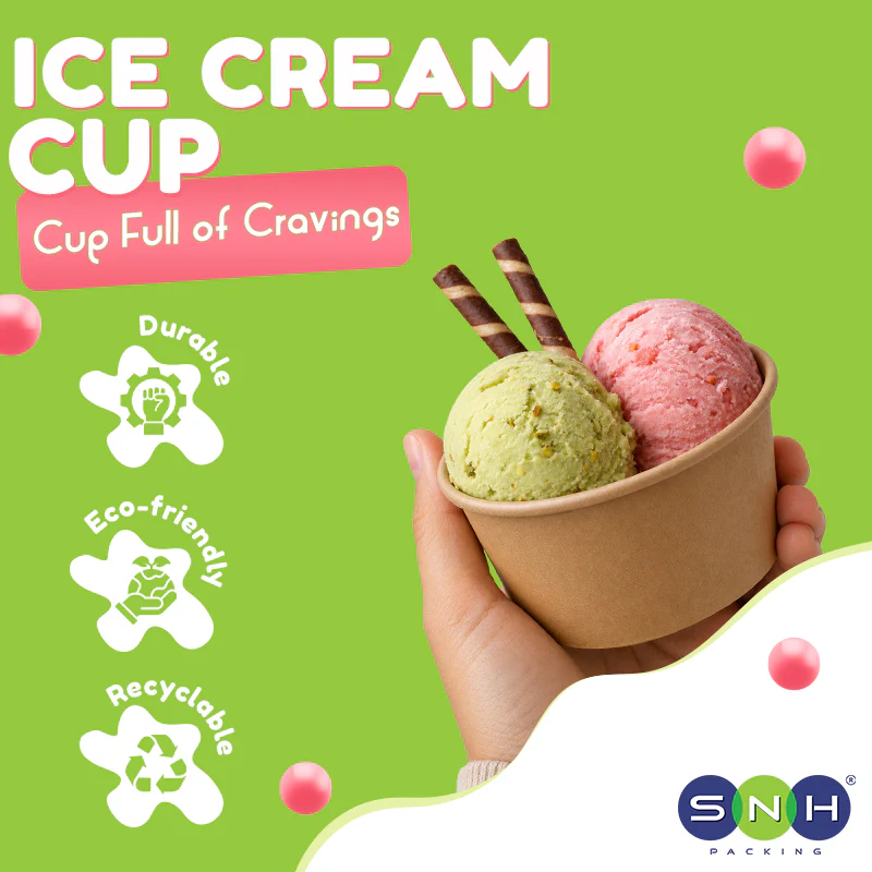Paper Ice Cream Cups UAE - Brown with Lid - Image 3