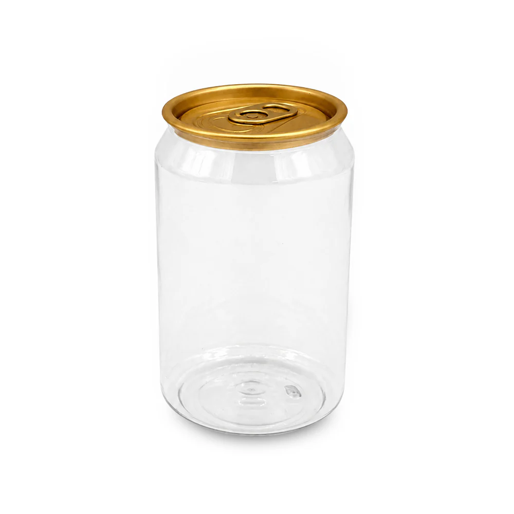 PET Can Clear Round with Gold Lid UAE - 55mm Dia | Compatible with Sealing Machines