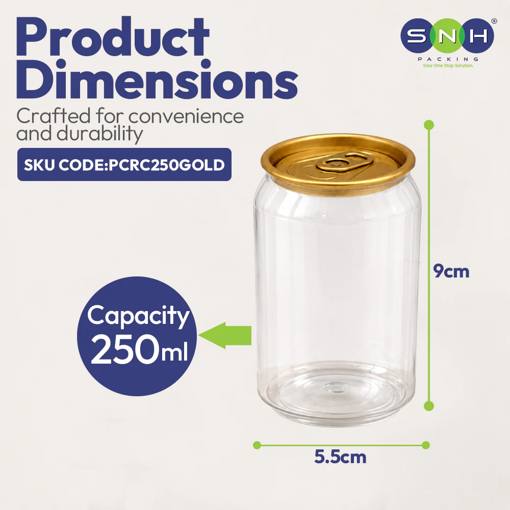 PET Can Clear Round with Gold Lid UAE - 55mm Dia | Compatible with Sealing Machines - Image 2