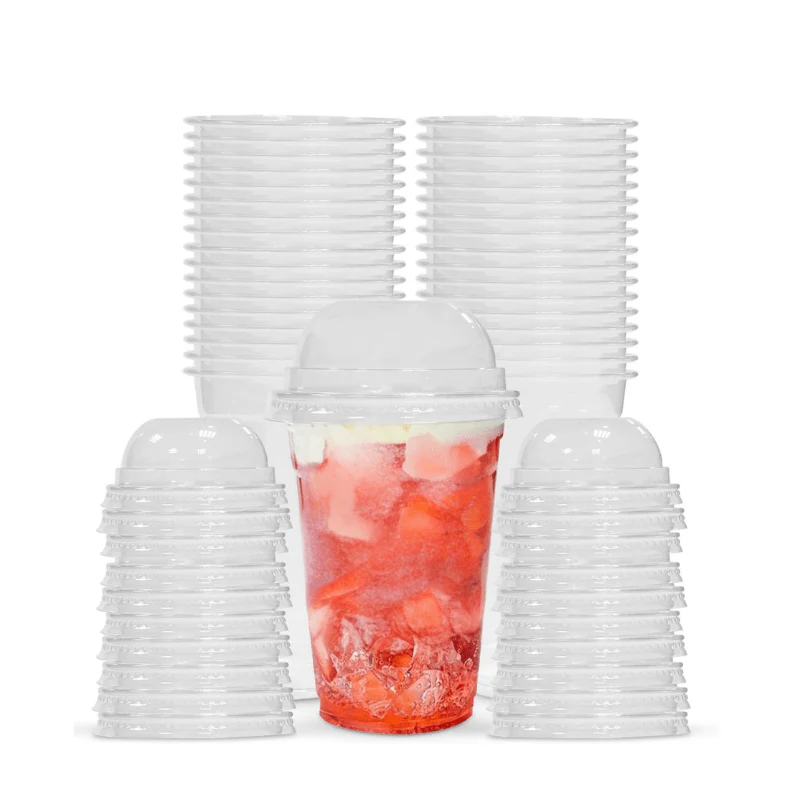 PET Juice Cups with Flat & Dome Lids Clear Plastic Cups - Image 2