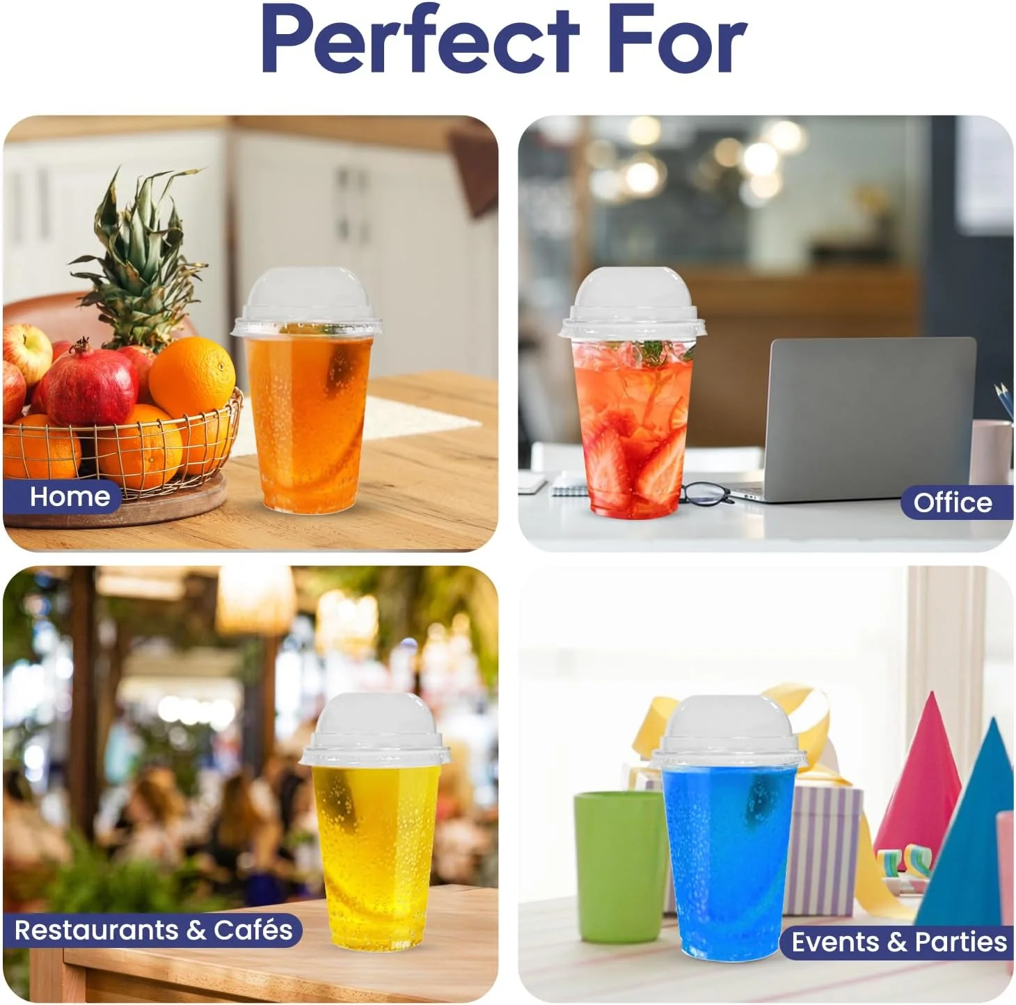 PET Juice Cups with Flat & Dome Lids Clear Plastic Cups - Image 7
