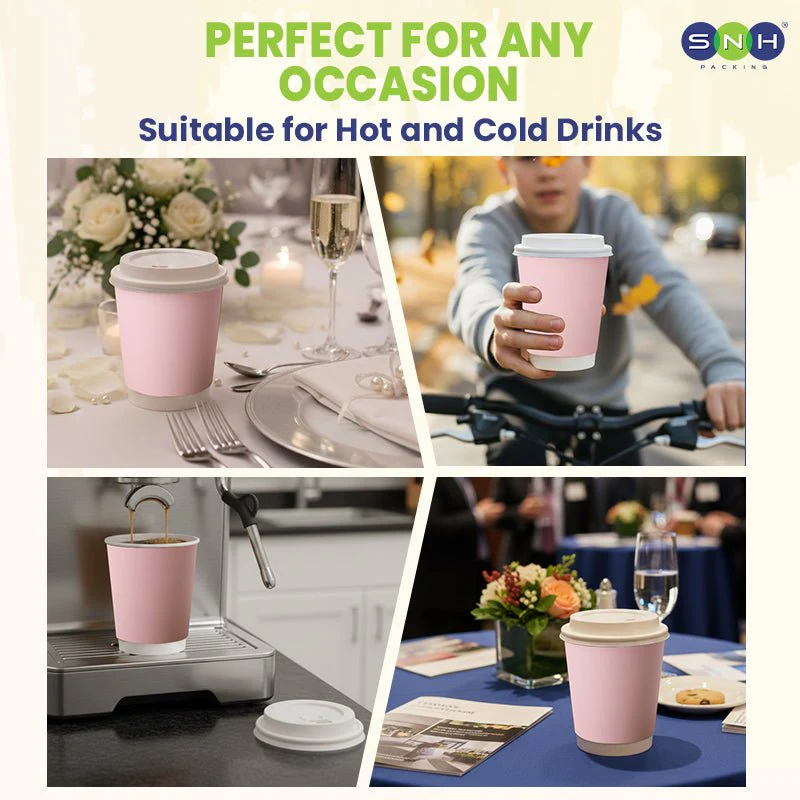 Pink Double Wall Paper Cups with Bagasse Lids - Image 3