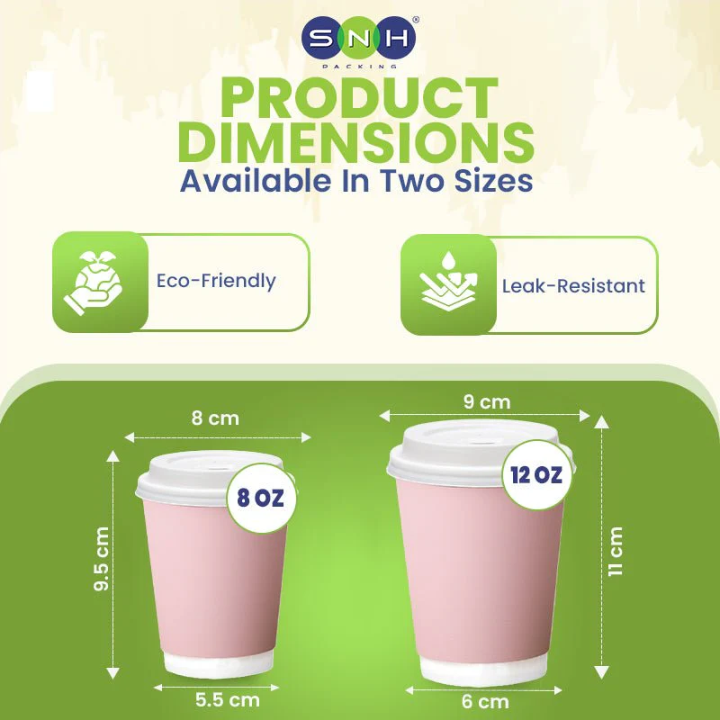 Pink Double Wall Paper Cups with Bagasse Lids - Image 6