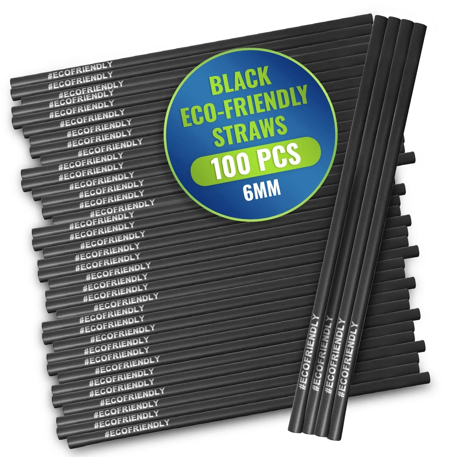 PLA Black Straws Eco Friendly, Individually Wrapped 100PCS