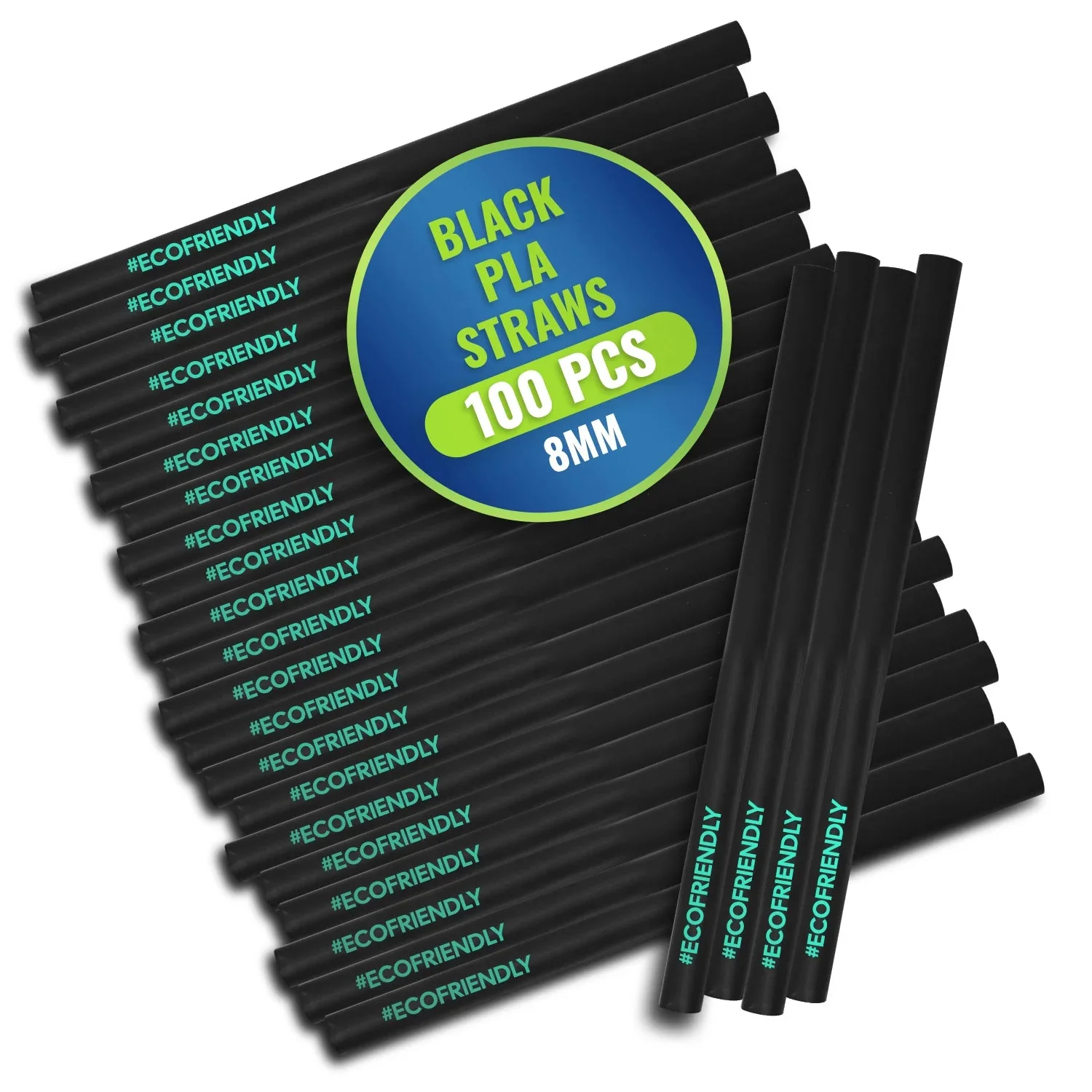 PLA Black Straws Eco Friendly, Individually Wrapped 100PCS - Image 2