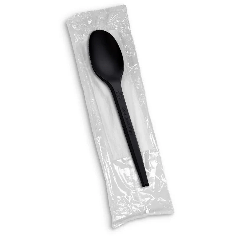 PLA Cutlery Pack  Black Spoon & Napkin | Eco-Friendly