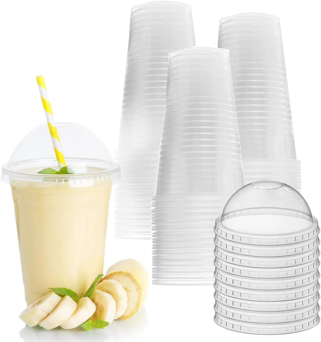 PLA Juice Cups with Flat & Dome Lids Eco-Friendly - Image 2