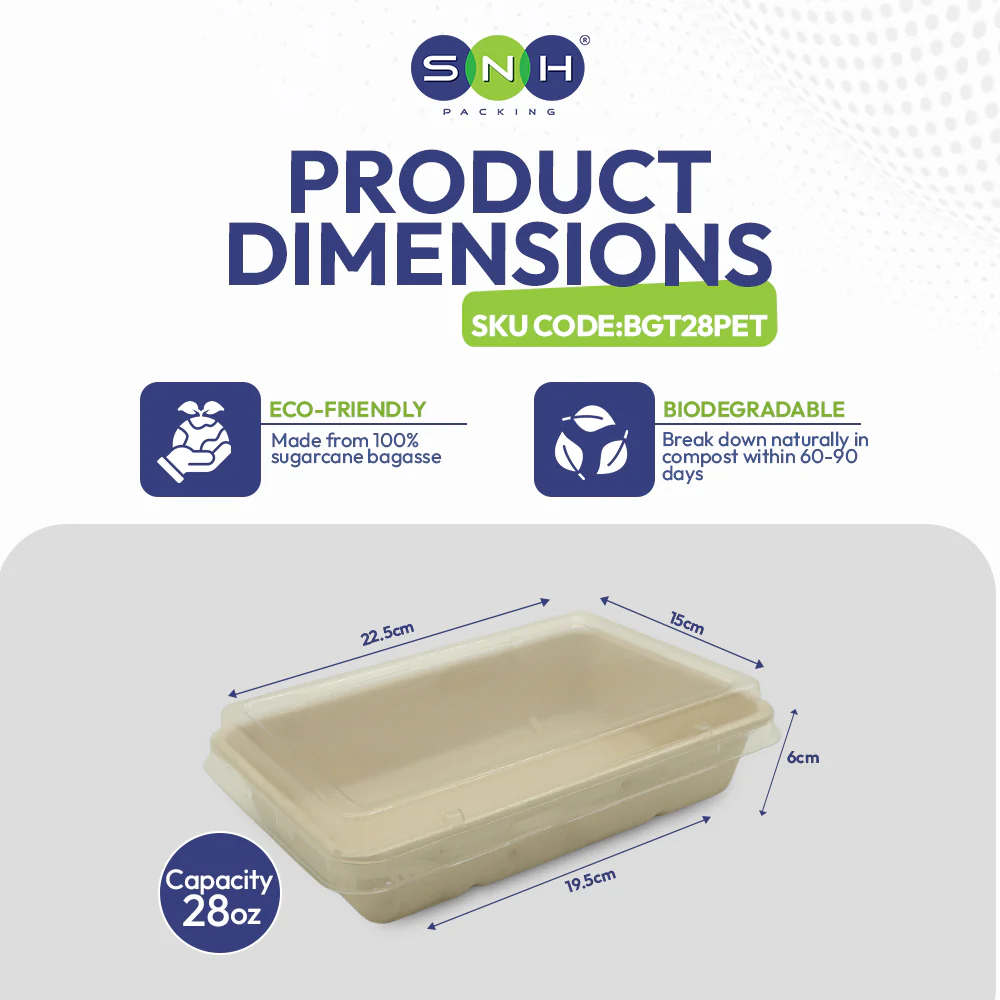 Rectangular Bagasse Tray UAE - with PET Lid - Image 2