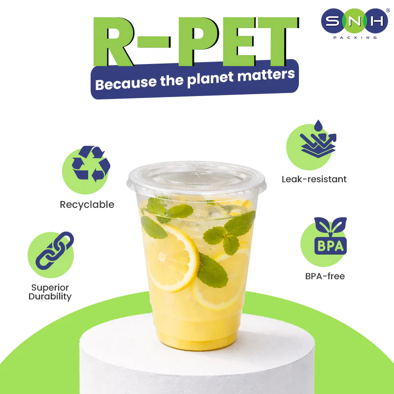 RPET Cups With Lid - Disposable Cold Drink Cups - Image 2