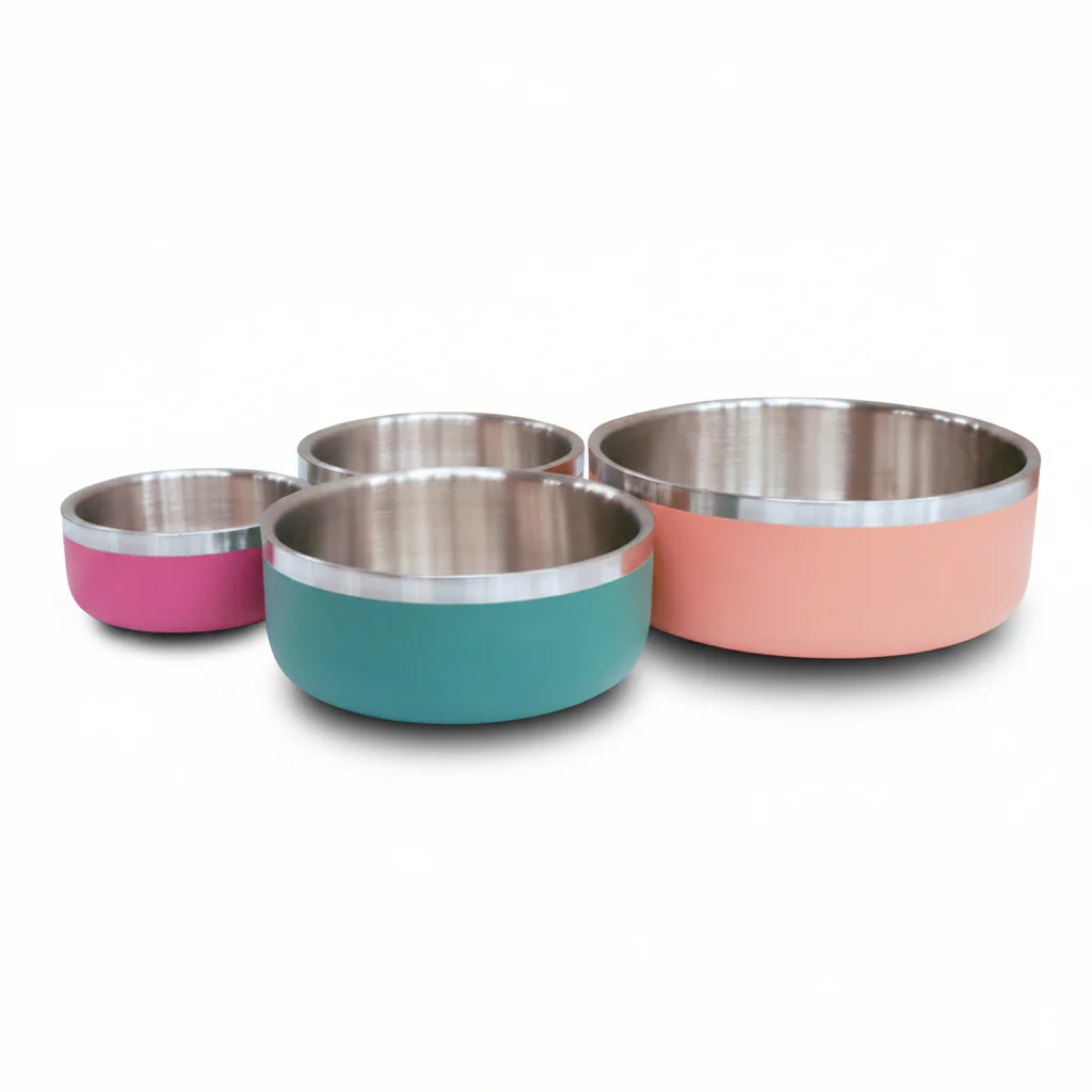 Saluki Stainless Steel Double Wall Dog Bowls PEACH - 350ML