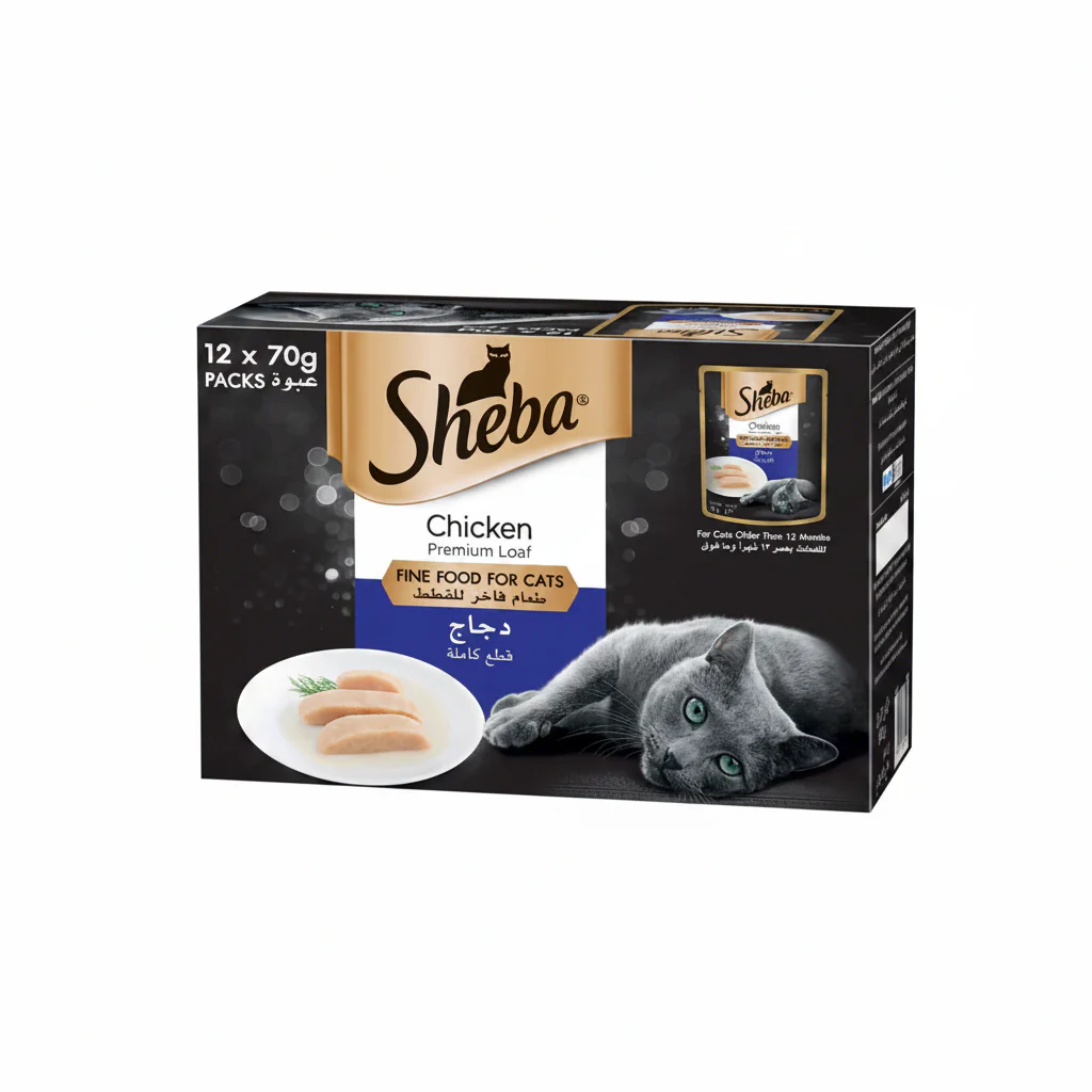 Sheba Fine Wet Cat Food Pouch Chicken Premium Loaf   12X70G