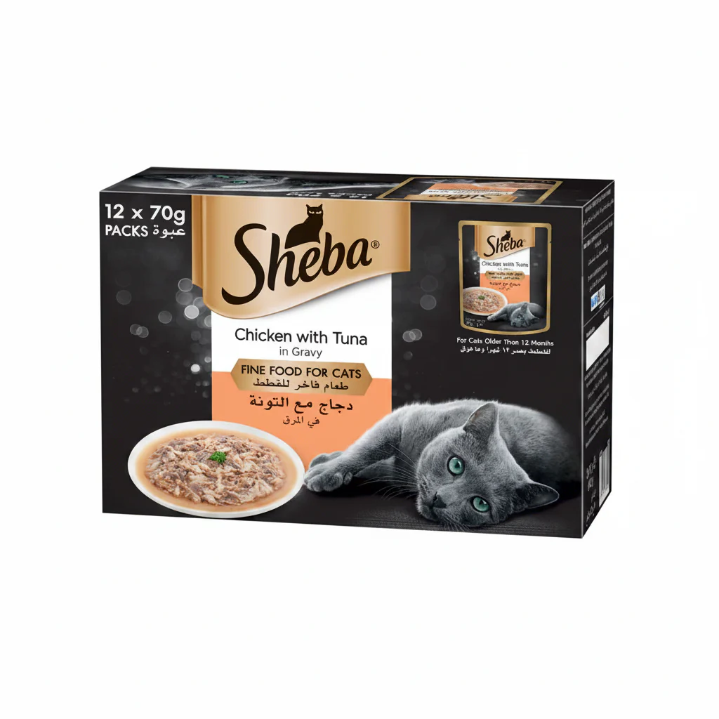 Sheba Fine Wet Cat Food Pouch Chicken & Tuna in Gravy 12X70G