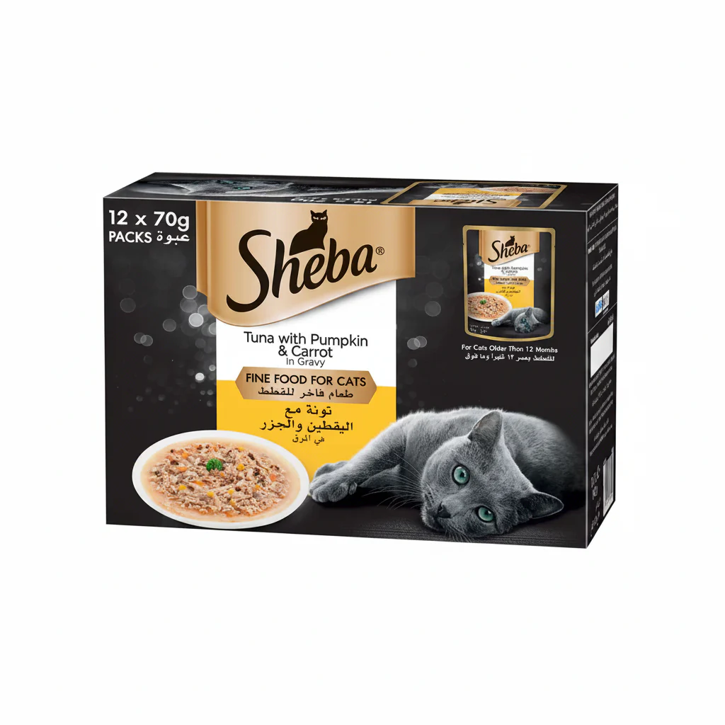 Sheba Fine Wet Cat Food Pouch Tuna with Pumpkin & Carrot in Gravy  -12X70G
