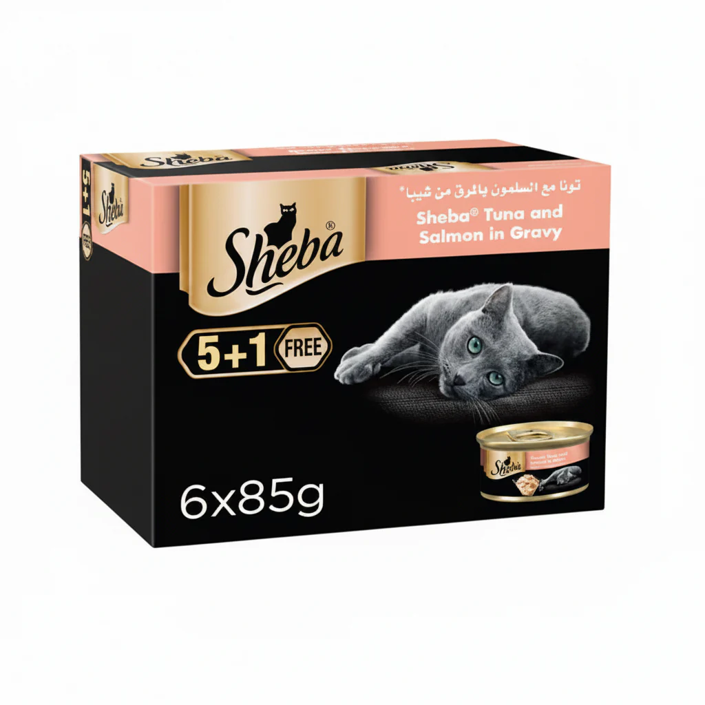 Sheba Flaked Tuna Topped with Salmon Wet Cat Food 5+1 FREE - 6X85G