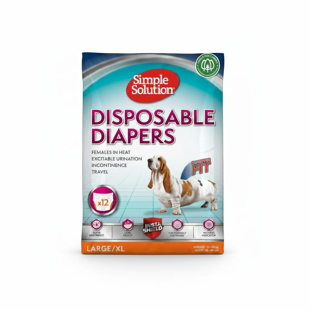 Simple Solution Disposable Female Dog Diapers, White, L/XL, Pack Of 12