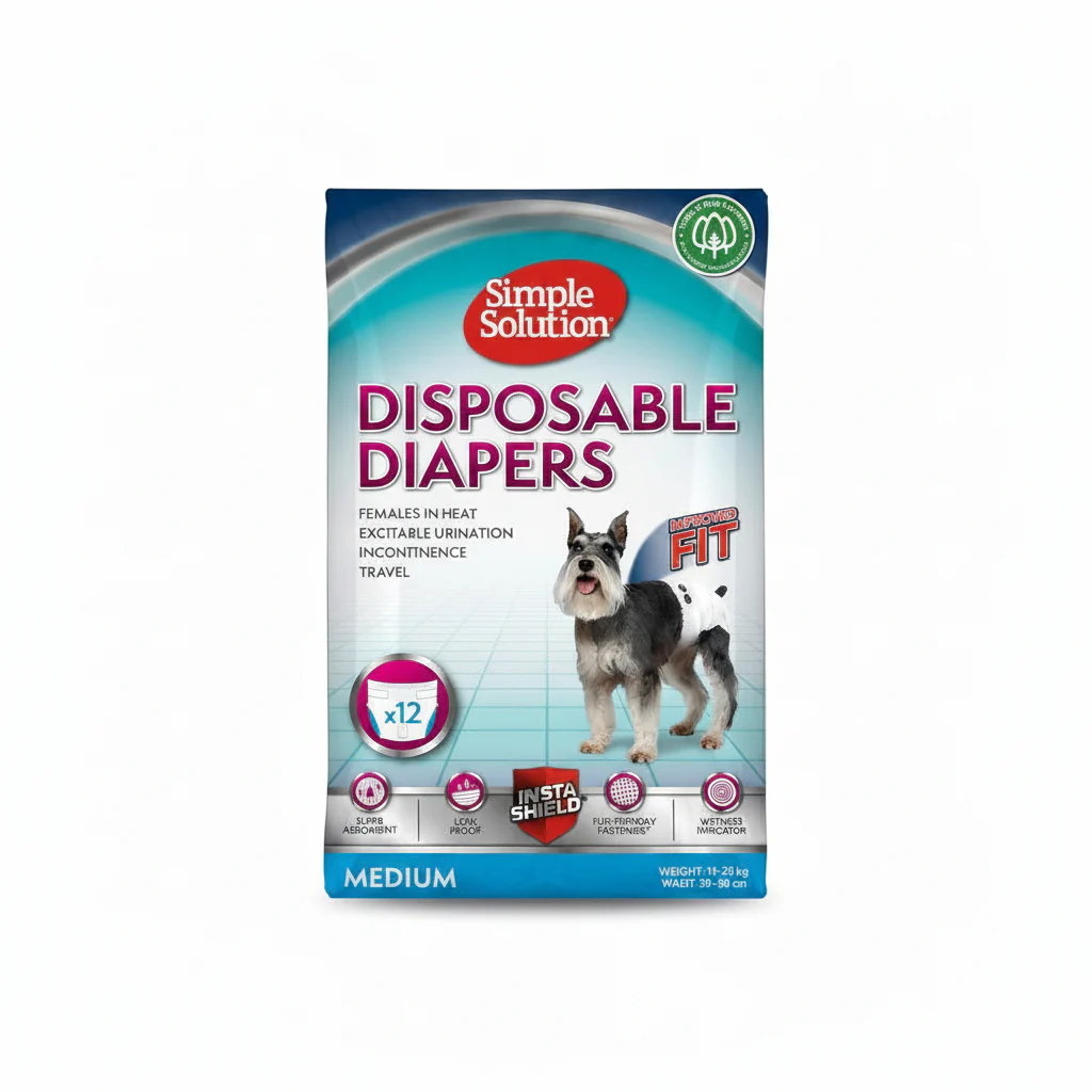 Simple Solution Disposable Female Dog Diapers, White, Medium, Pack of 12, M (Pack of 1)