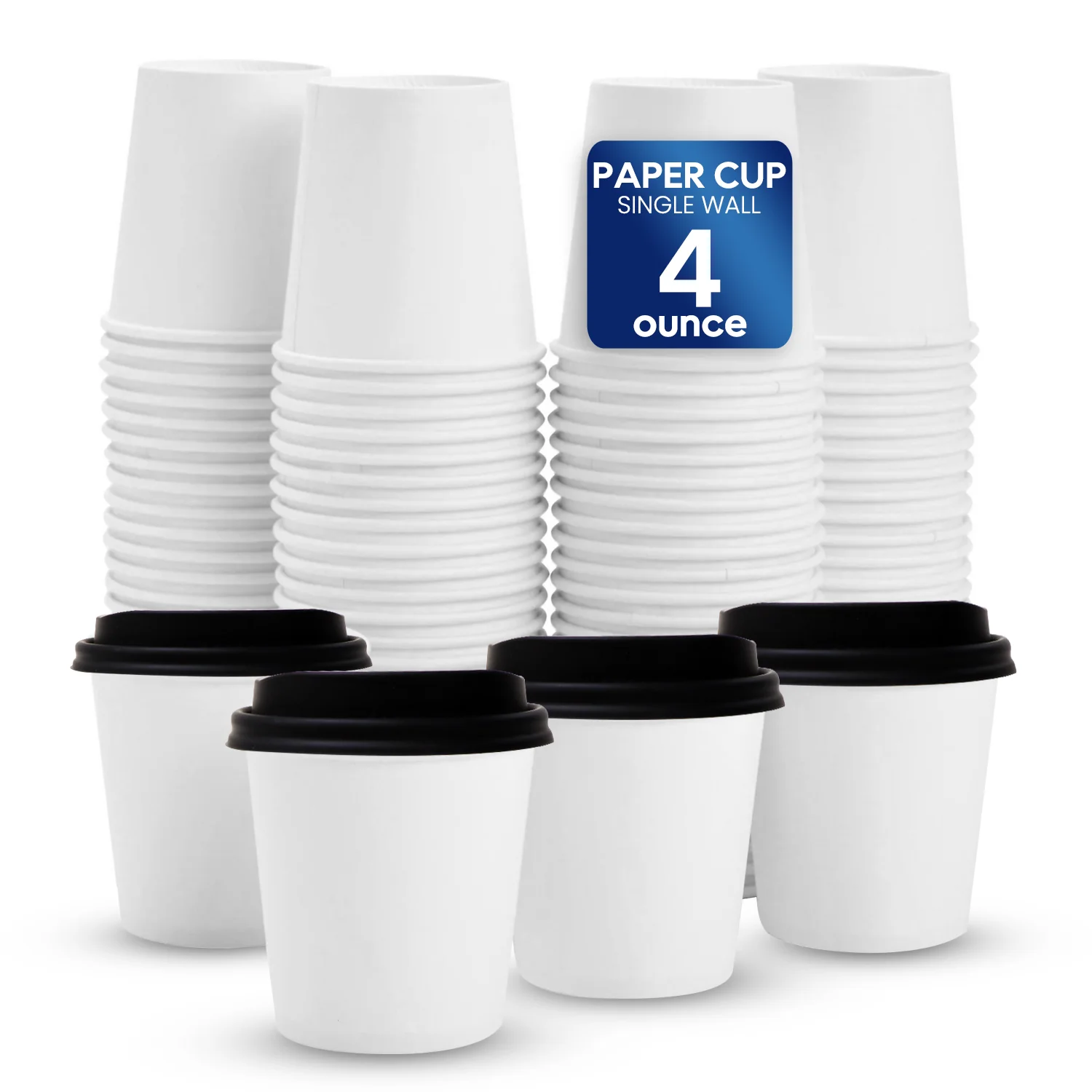 Single Wall White Paper Cup with Black Lid - Image 3