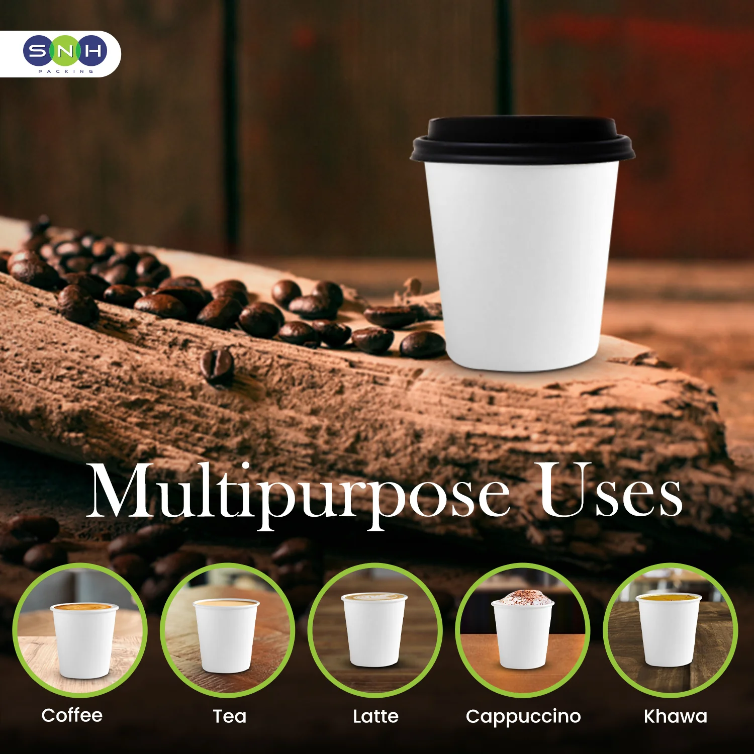 Single Wall White Paper Cup with Black Lid - Image 8