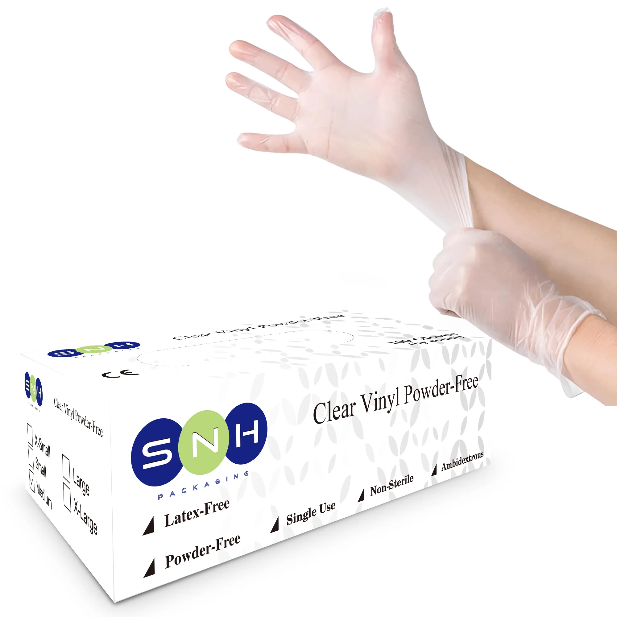 SNH Vinyl Gloves Powder Free 100 PCS PKT - Image 3