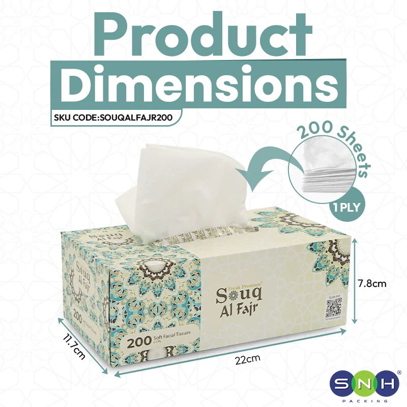 Souq Al Fajr Facial Tissue 200 Sheets 5 BXS PKT - Image 2