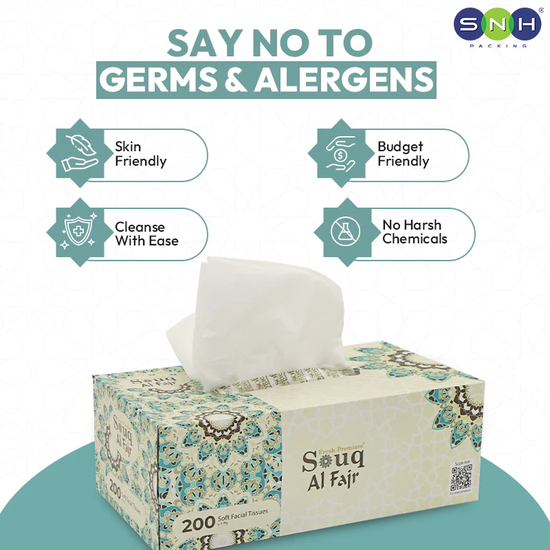 Souq Al Fajr Facial Tissue 200 Sheets 5 BXS PKT - Image 3