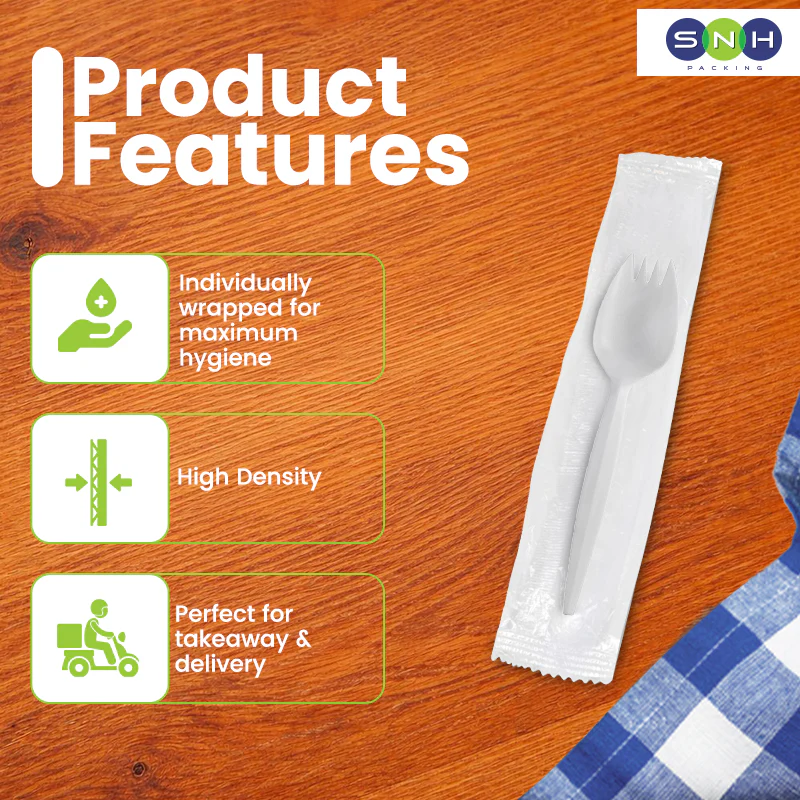 SPORK WRAPPED WHITE Heavy Duty Individually Wrapped Disposable Sporks - Image 2