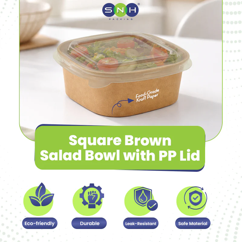 Square Brown Salad Bowl With Lid - Image 11