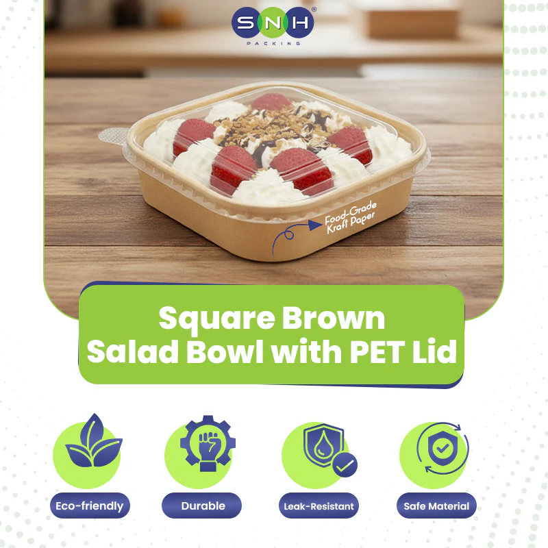 Square Brown Salad Bowl With Lid - Image 17