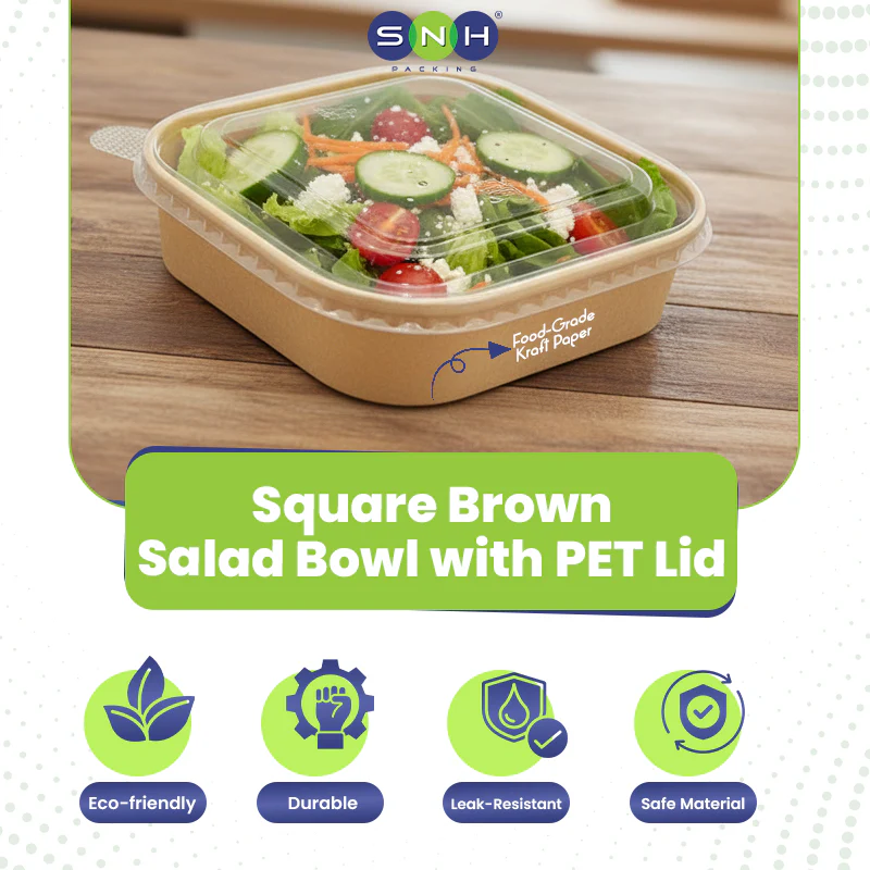 Square Brown Salad Bowl With Lid - Image 20
