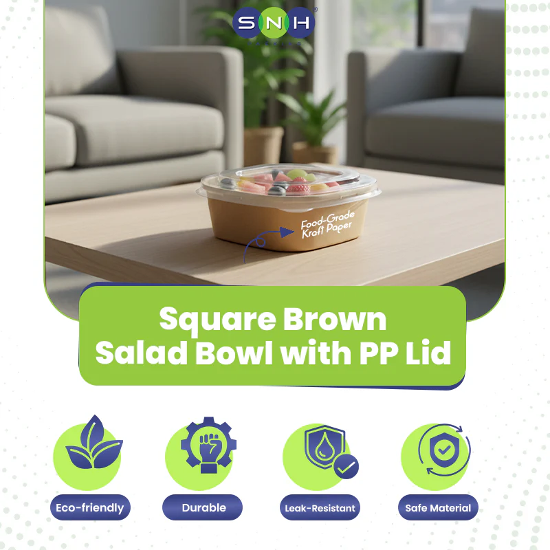 Square Brown Salad Bowl With Lid - Image 5
