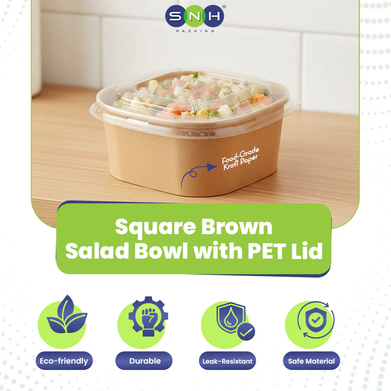 Square Brown Salad Bowl With Lid - Image 8